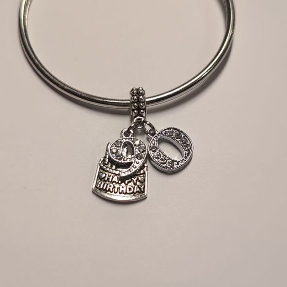 Silver Rhinestones Happy 90th Birthday Charm for Pandora Style Bracelet‎ - Picture 1 of 3